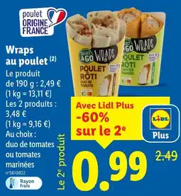 Lidl Select & Go Wraps au poulet offre