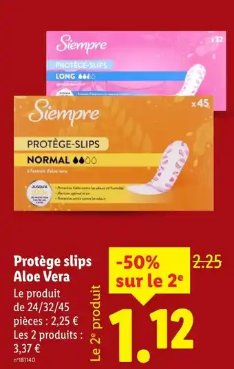 Lidl SIEMPRE Protège slips Aloe Vera offre