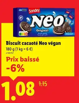Lidl Sondey Biscuit cacaoté neo végan offre