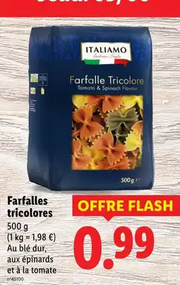 Lidl ITALIAMO Italian Style Farfalle Tricolore Tomato & Spinach Flavour offre