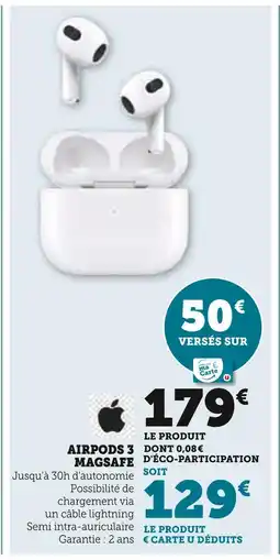 Super U APPLE AirPods 3 MagSafe offre