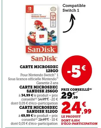 Super U SANDISK Carte microsdxc 128go offre