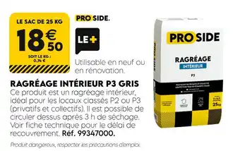Tout faire matériaux PROSIDE Ragréage Intérieur P3 Gris offre