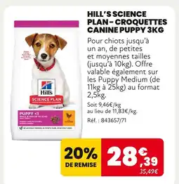 Animalis HILL’S SCIENCE PLAN Croquettes Canine Puppy 3kg offre