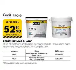 Tout faire matériaux Cecil Peinture Cecil PE Essentiel Blanc Mat offre