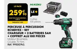 Tout faire matériaux HiKOKI Perceuse à percussion KC18DVEZ - 18V, Chargeur + 2 batteries 5Ah + Coffret alu 100 pièces offre