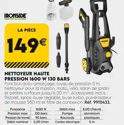 Tout faire matériaux IRONSIDE Nettoyeur Haute Pression 1600 W 130 Bars offre