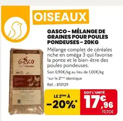 Animalis Gasco Mélange de graines pour poules pondeuses – 20kg offre