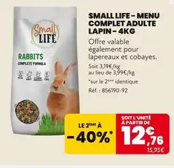 Animalis SMALL LIFE MENU COMPLET ADULTE LAPIN – 4KG offre