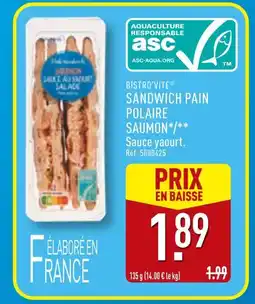 ALDI Bistro'vite Sandwich pain polaire saumon offre