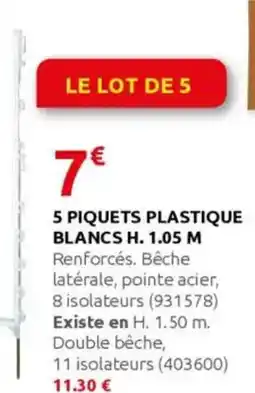 Rural Master 5 piquets plastique blancs h. 1.05 m offre
