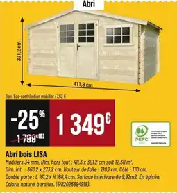 Tridôme LISA Abri bois offre