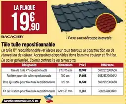 BACACIER Tôle tuile repositionnable