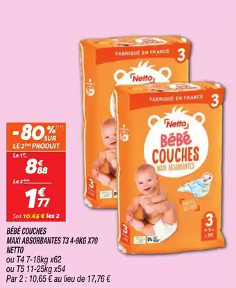 Netto NETTO Bébé couches maxi absorbantes t3 4-9kg x70 offre