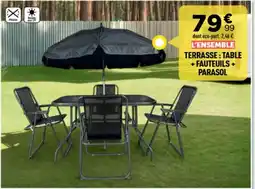 Centrakor L'ensemble terrasse: table + fauteuils + parasol offre