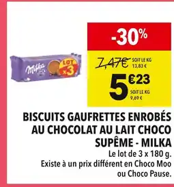 Supeco Milka Biscuits gaufrettes enrobés au chocolat au lait choco suprême offre