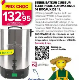 Kiriel Stérilisateur cuiseur électrique automatique 14 bocaux offre