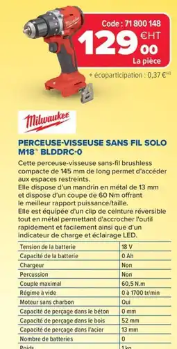 Prolians MILWAUKEE Perceuse-visseuse sans fil solo m18™ blddrc-0 offre
