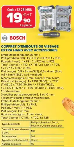 Prolians BOSCH Coffret d'embouts de vissage extra hard avec accessoires offre