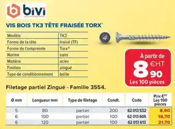 Prolians BIVI Vis bois tk3 tête fraisée torx offre