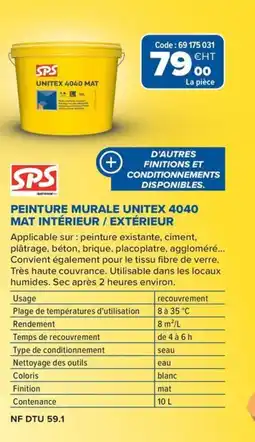 Prolians SPS Peinture murale unitex 4040 mat intérieur / extérieur offre