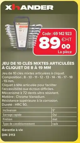 Prolians XHANDER Jeu de 10 clés mixtes articulées à cliquet de 8 à 19 mm offre