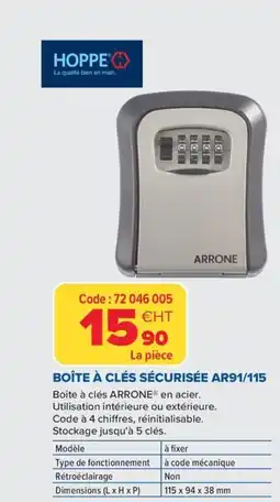 Prolians HOPPE Boîte à clés sécurisée ar91/115 offre