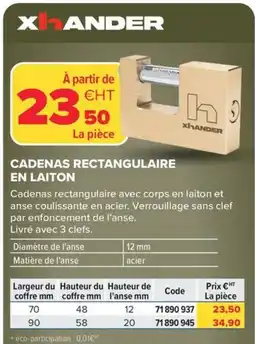 Prolians XANDER Cadenas rectangulaire en laiton offre