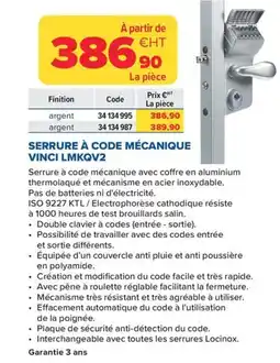 Prolians Serrure à code mécanique vinci lmkqv2 offre