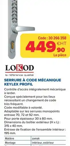 Prolians LOKOD Serrure à code mécanique keylex profil offre