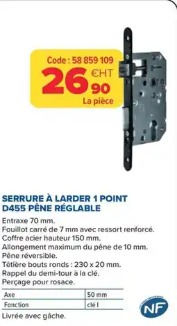 Prolians Serrure à larder 1 point d455 pêne réglable offre