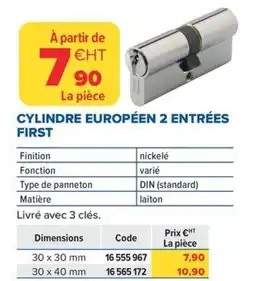 Prolians Cylindre européen 2 entrées first offre