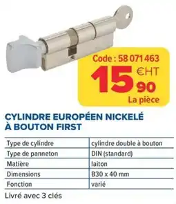 Prolians Cylindre européen nickelé à bouton first offre