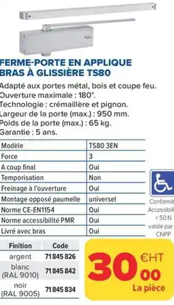 Prolians Ferme-porte en applique bras à glissière ts80 offre