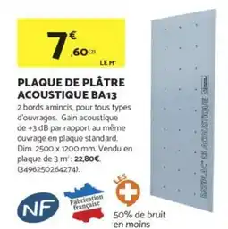Bricomarché BATIPLAC Plaque de plâtre acoustique ba13 offre