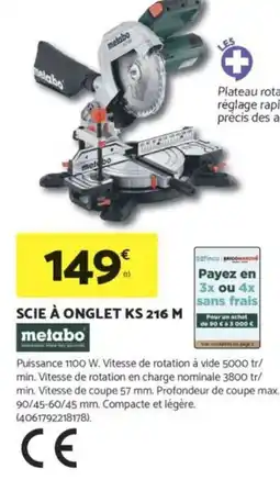 Bricomarché METABO Scie à onglet ks 216 m offre