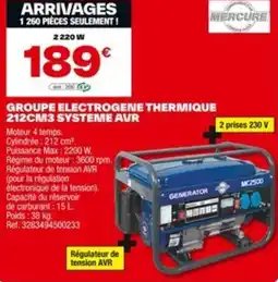 Brico Dépôt MERCURE Groupe electrogene thermique 212cm3 systeme avr offre