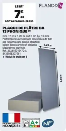 Brico Dépôt PLANODIS Plaque de plâtre ba 13 phonique offre