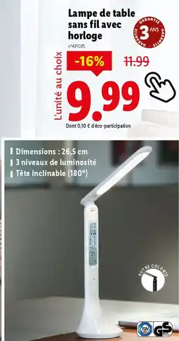 Lidl Lampe de table sans fil avec horloge offre