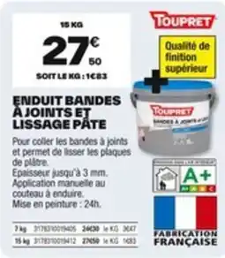 Brico Dépôt TOUPRET Enduit bandes à joints et lissage påte offre
