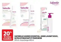 Auchan Saforelle gammes essential, soins lavant doux, ultra hydratant et fraîcheur offre