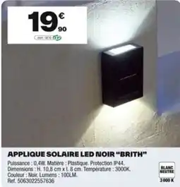 Brico Dépôt Applique solaire led noir “brith” offre