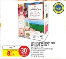 Intermarché Hyper IGP PAYS D'OC MERLOT ROSÉ COULEURS DU SUD offre