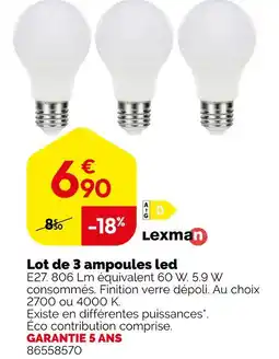 Weldom Lexman Lot de 3 ampoules led offre