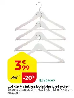 Weldom Spaceo Lot de 4 cintres bois blanc et acier offre