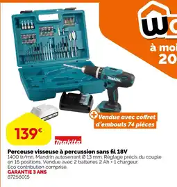 Weldom Makita Perceuse visseuse à percussion sans fil 18V offre