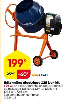 Weldom Dexter Bétonnière électrique 125 L en kit offre