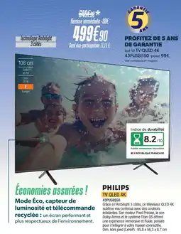 Proxi Confort PHILIPS Tv qled 4k 43pus8550 offre