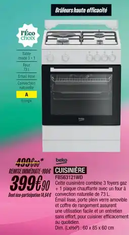 Blanc Brun BEKO Cuisinière fbs63121wd offre