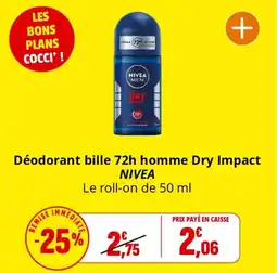 Coccimarket Déodorant bille 72h homme dry impact nivea offre